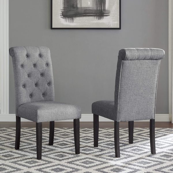 Roundhill Furniture Leviton Solid Wood Tufted Dining Chair (Set of 2), Gray