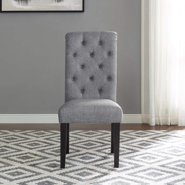 Roundhill Furniture Leviton Solid Wood Tufted Dining Chair (Set of 2), Gray - Image 4
