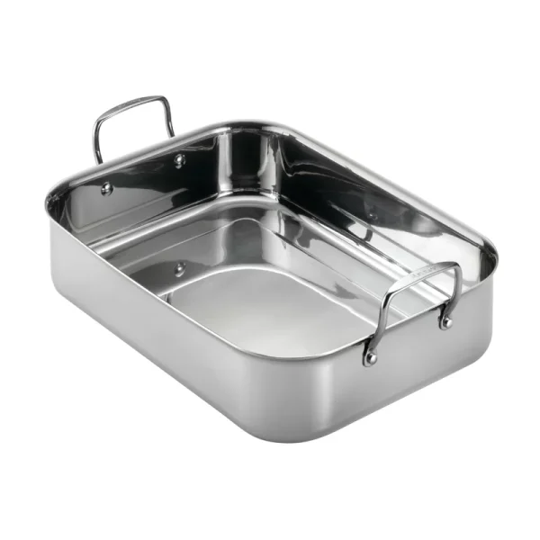 30834 Triply Clad Stainless Steel Roaster / Roasting Pan with Rack   17 Inch x 12.5 Inch, Silver - Image 2