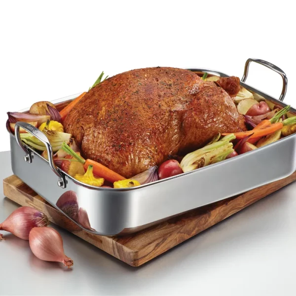 30834 Triply Clad Stainless Steel Roaster / Roasting Pan with Rack   17 Inch x 12.5 Inch, Silver - Image 4