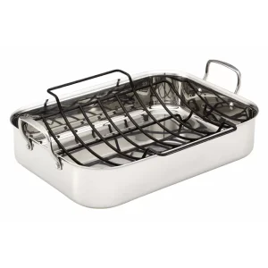 30834 Triply Clad Stainless Steel Roaster / Roasting Pan with Rack   17 Inch x 12.5 Inch, Silver