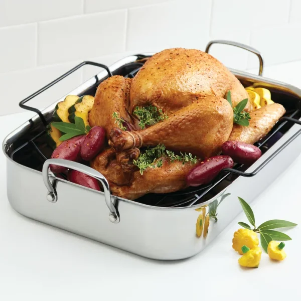 30834 Triply Clad Stainless Steel Roaster / Roasting Pan with Rack   17 Inch x 12.5 Inch, Silver - Image 7