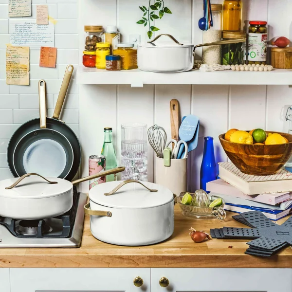Beautiful 12pc Ceramic Non-Stick Cookware Set, White Icing - Image 2