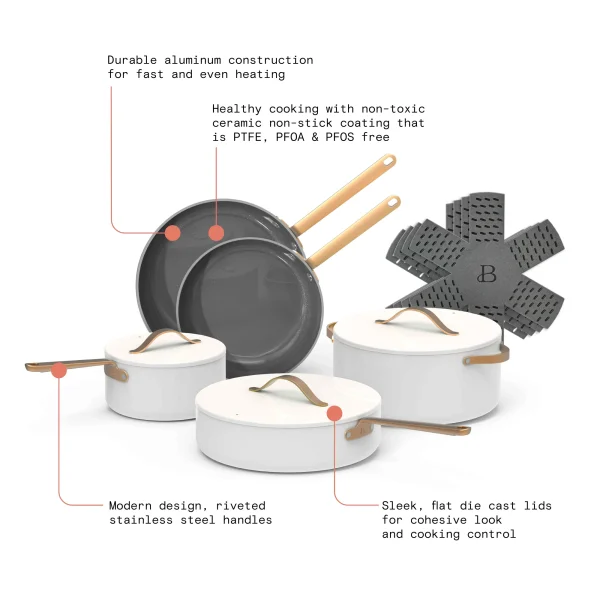 Beautiful 12pc Ceramic Non-Stick Cookware Set, White Icing - Image 3