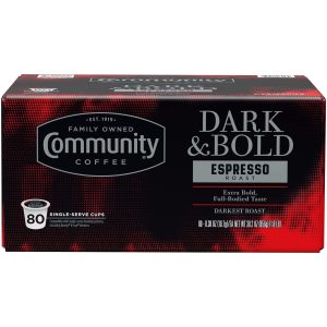 Community Coffee Dark   Bold Espresso Roast Coffee Pods, Compatible with Keurig 2.0 K-Cup Brewers, 80 count (Pack of 1)