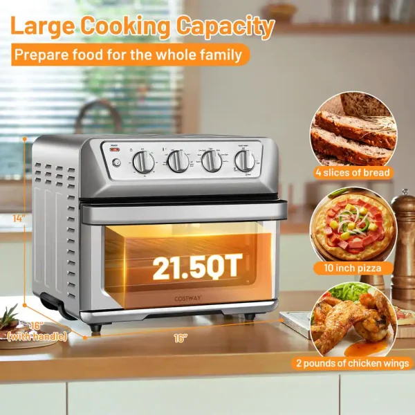 ES10044US 21.5 qt. Silver Air Fryer Toaster Oven 1800-Watt Countertop Convection Oven with Recipe - Image 4