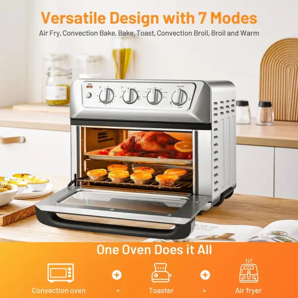 ES10044US 21.5 qt. Silver Air Fryer Toaster Oven 1800-Watt Countertop Convection Oven with Recipe - Image 5