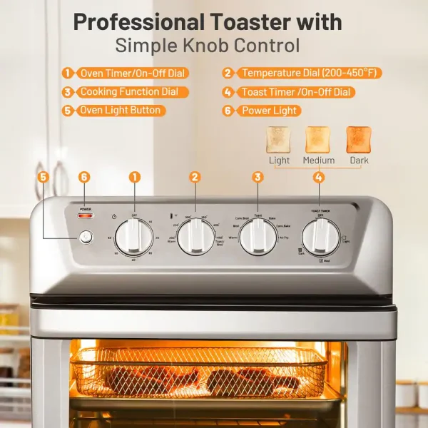ES10044US 21.5 qt. Silver Air Fryer Toaster Oven 1800-Watt Countertop Convection Oven with Recipe - Image 6