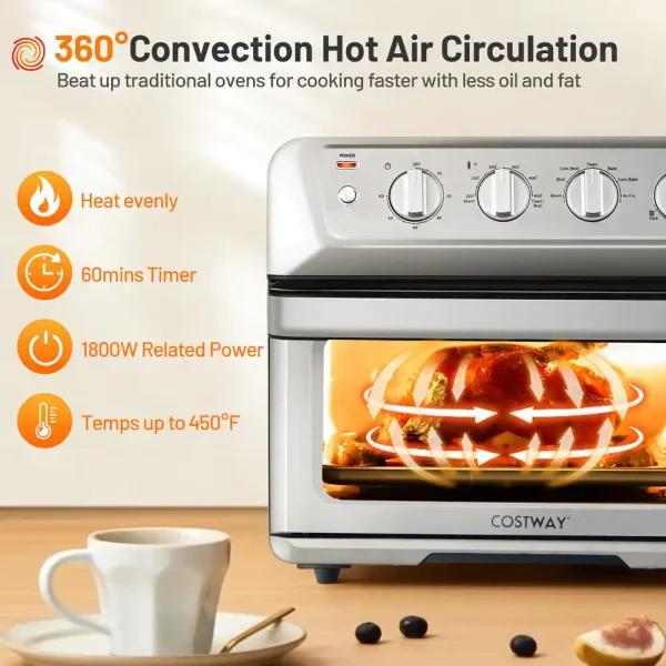 ES10044US 21.5 qt. Silver Air Fryer Toaster Oven 1800-Watt Countertop Convection Oven with Recipe - Image 7