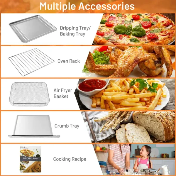 ES10044US 21.5 qt. Silver Air Fryer Toaster Oven 1800-Watt Countertop Convection Oven with Recipe - Image 8