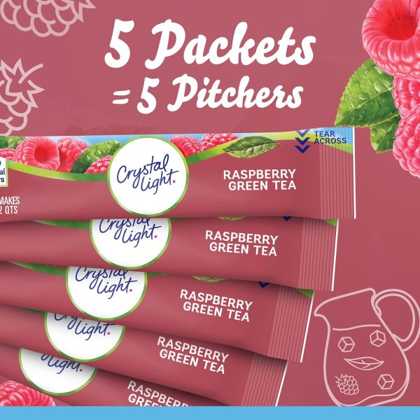 Crystal Light Sugar-Free Raspberry Green Tea Naturally Flavored Powdered Drink Mix 60 Count Pitcher Packets 5 Count (Pack of 12) - Image 5