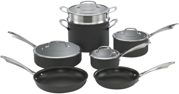 Anodized 11-Piece Cookware Set Dishwasher-Safe-Hard, Black