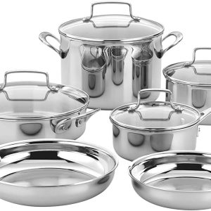 TPS-10 Professional Performance Tri-Ply 10-Piece Classic Cookware Set, Heat Surround Technology, Drip Free Pouring with Cool Grip Handles, Stainless Steel