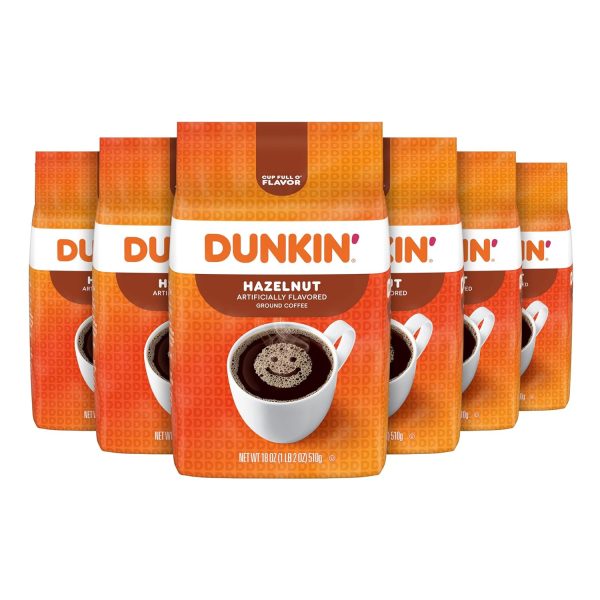 Dunkin  Hazelnut Flavored Ground Coffee, 18 Ounce (Pack of 6)