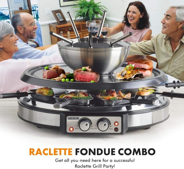 Electric Fondue Pot Sets with Barbecue Grill, 600ml Fondue Pot with 8 Forks and Electric Raclette, Dual Adjustable Thermostats, Perfect Fondue Grill Combo for Family Fun - Image 6