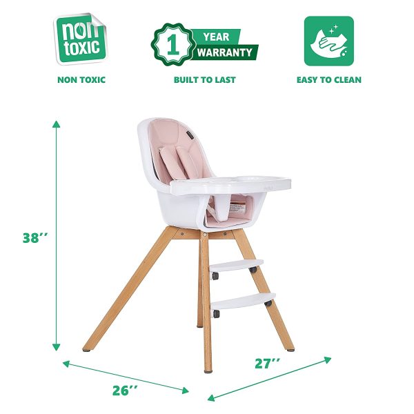 Zoodle 3-in-1 High Chair I Booster Feeding Chair I Modern Design I Toddler Chair I Removable Cushion I Adjustable Tray I Baby and Toddler, Pink - Image 3