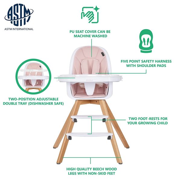 Zoodle 3-in-1 High Chair I Booster Feeding Chair I Modern Design I Toddler Chair I Removable Cushion I Adjustable Tray I Baby and Toddler, Pink - Image 4