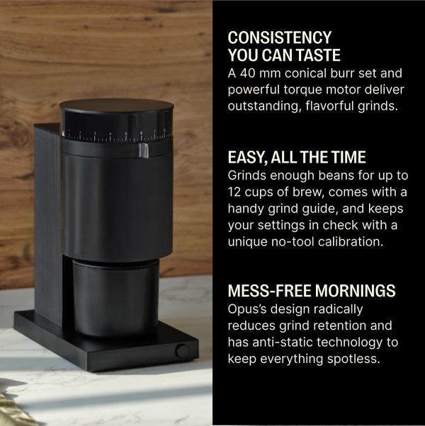 Opus Conical Burr Coffee Grinder   All Purpose Electric   Espresso Grinder with 41 Settings for Drip, French Press,   Cold Brew   Matte Black - Image 2