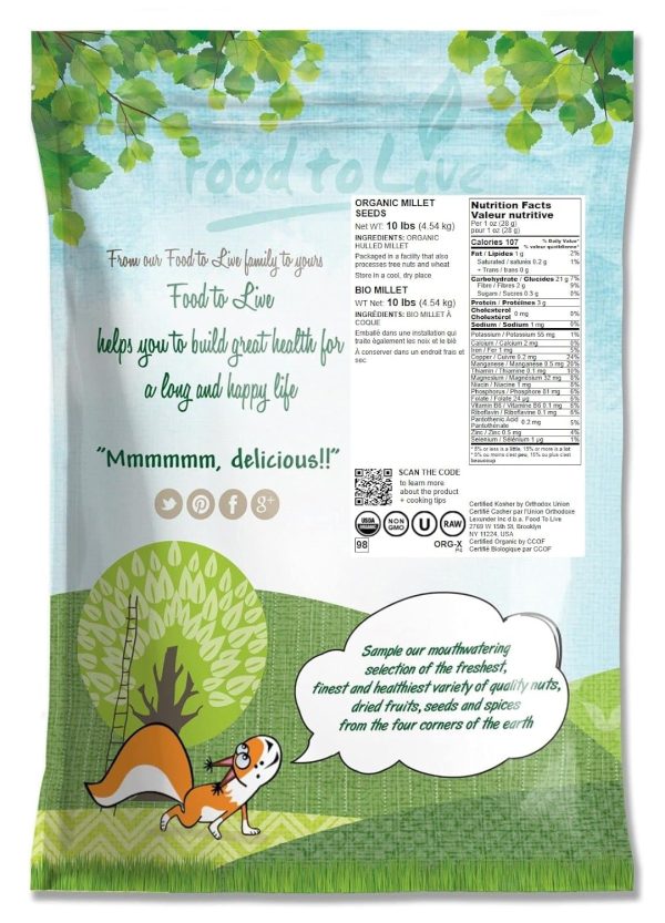 Food to Live Organic Hulled Millet, 10 Pounds – Whole Grain Seeds, Non-GMO, Kosher, Raw, Bulk, Product of the USA - Image 2