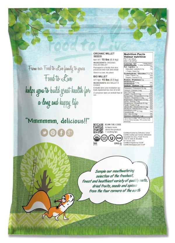 Food to Live Organic Hulled Millet, 15 Pounds   Whole Grain Seeds, Non-GMO, Kosher, Raw, Bulk, Product of the USA - Image 2