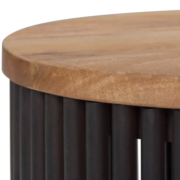 WyndenHall 18  Karl Metal and Wood Accent Table Natural/Black: Modern Round Side Table for Living Room, Stained Mango Wood - Image 4