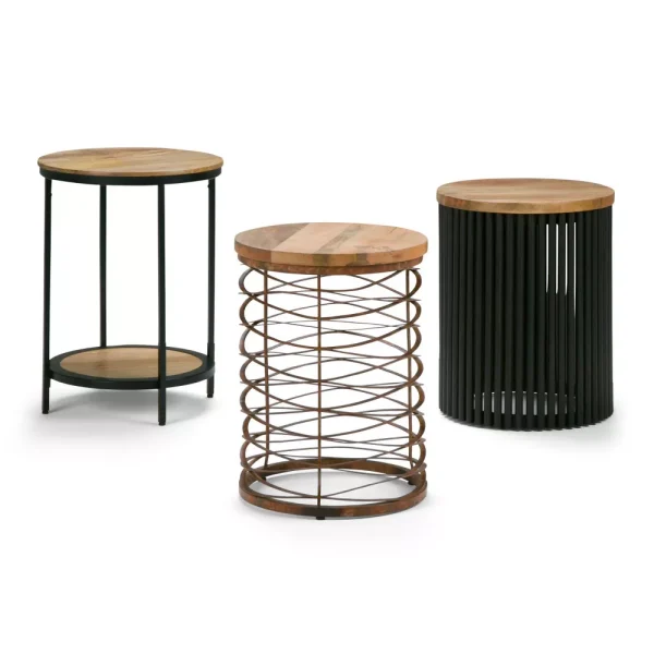 WyndenHall 18  Karl Metal and Wood Accent Table Natural/Black: Modern Round Side Table for Living Room, Stained Mango Wood - Image 5