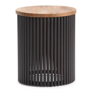 WyndenHall 18  Karl Metal and Wood Accent Table Natural/Black: Modern Round Side Table for Living Room, Stained Mango Wood