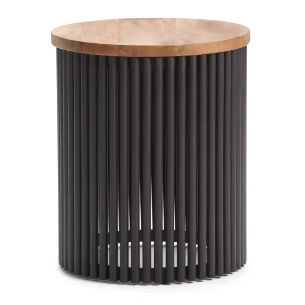 WyndenHall 18  Karl Metal and Wood Accent Table Natural/Black: Modern Round Side Table for Living Room, Stained Mango Wood
