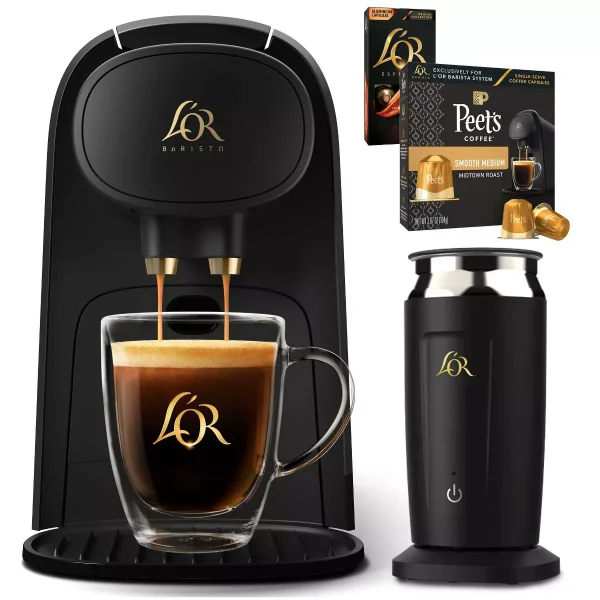 L OR Barista System Coffee and Espresso Machine with Milk Frother and 20 Capsules