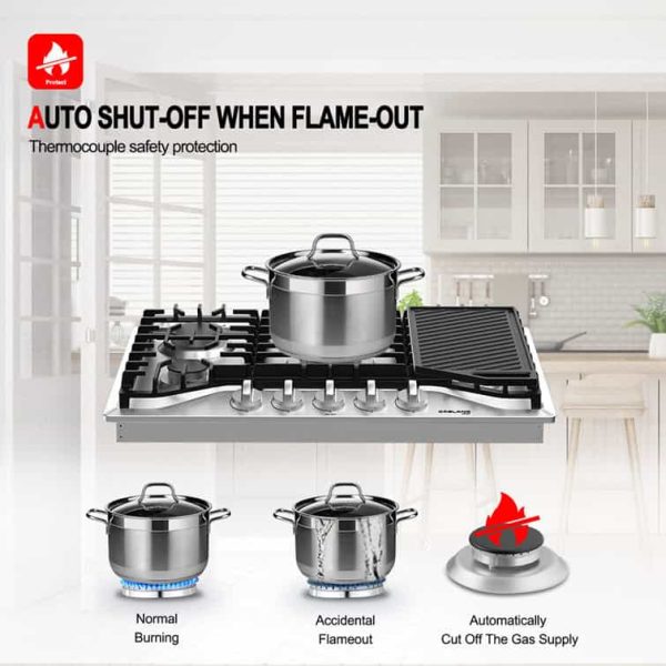 Gaslandchef 30  Gas 5 Burner Cooktop with Dual Size Power Burner - Image 6