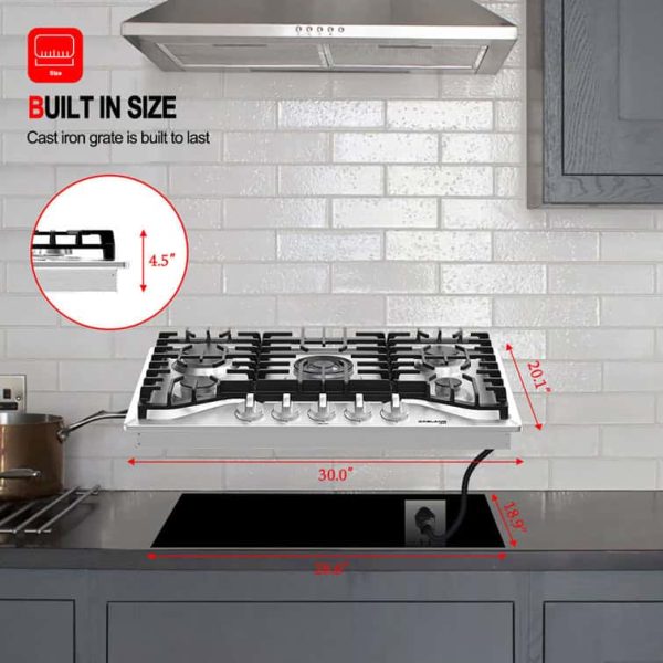 Gaslandchef 30  Gas 5 Burner Cooktop with Dual Size Power Burner - Image 10