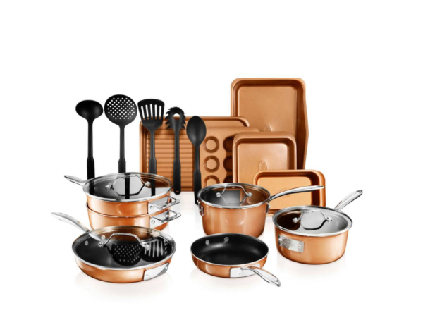 StackMaster 21- Piece Aluminum Cast Textured Ceramic Nonstick Cookware