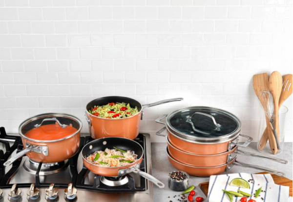 StackMaster 21- Piece Aluminum Cast Textured Ceramic Nonstick Cookware - Image 2