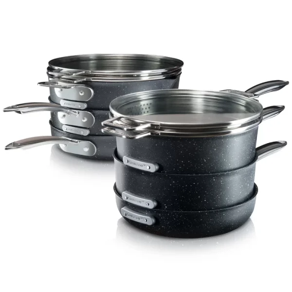 10 Piece Cookware Set, Triple Layer Nonstick Granite Stone with Diamond infused Coating, Dishwasher Oven Safe, Non-Toxic Pots and Pans, Large, Black - Image 3