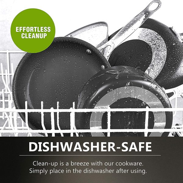10 Piece Cookware Set, Triple Layer Nonstick Granite Stone with Diamond infused Coating, Dishwasher Oven Safe, Non-Toxic Pots and Pans, Large, Black - Image 6