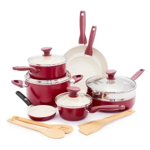 CC002330-001 Ceramic Nonstick 16 Piece Cookware Pots and Pans in Set Red