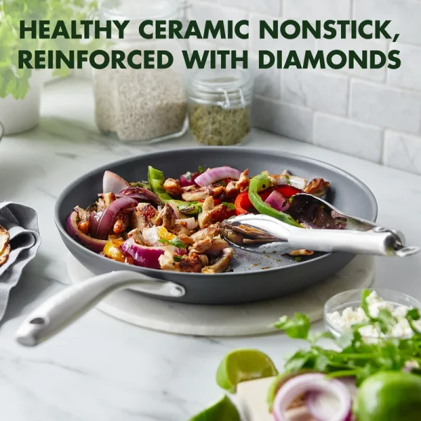 Hard Anodized Healthy Ceramic Nonstick 12 Piece Cookware Pots and Pans Set, PFAS-Free, Oven Safe, Gray - Image 14