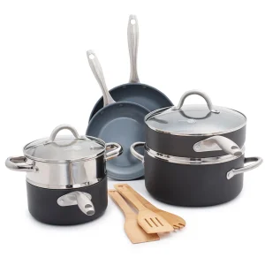 Hard Anodized Healthy Ceramic Nonstick 12 Piece Cookware Pots and Pans Set, PFAS-Free, Oven Safe, Gray