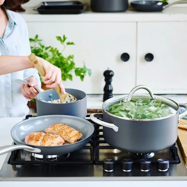 Hard Anodized Healthy Ceramic Nonstick 12 Piece Cookware Pots and Pans Set, PFAS-Free, Oven Safe, Gray - Image 7