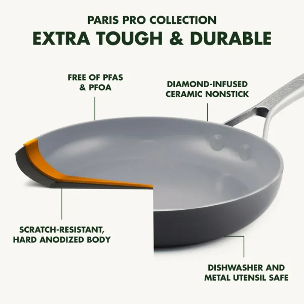 Pro Hard Anodized Healthy Ceramic Nonstick, 11 Piece Cookware Pots and Pans Set with Stainless Steel Lids, PFAS-Free, Dishwasher Safe, Grey - Image 15