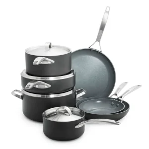 Pro Hard Anodized Healthy Ceramic Nonstick, 11 Piece Cookware Pots and Pans Set with Stainless Steel Lids, PFAS-Free, Dishwasher Safe, Grey