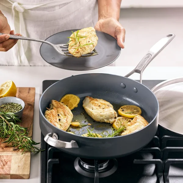 Pro Hard Anodized Healthy Ceramic Nonstick, 11 Piece Cookware Pots and Pans Set with Stainless Steel Lids, PFAS-Free, Dishwasher Safe, Grey - Image 6