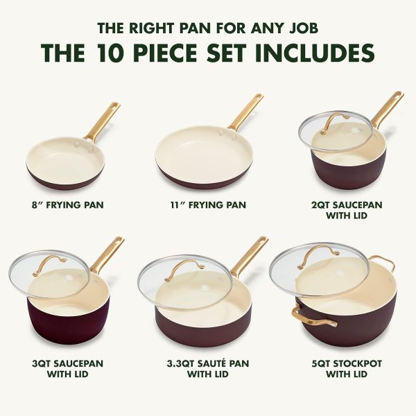 Reserve Hard Anodized Healthy Ceramic Nonstick 10 Piece Cookware Pots and Pans Set, Gold Handle, PFAS-Free, Dishwasher Safe, Oven Safe, Merlot Purple - Image 4
