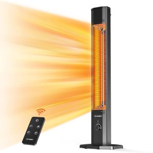 HAIMMY Outdoor Electric Patio Heater, Haimmy 42in Infrared Heater with Remote, 9 Heat Levels, 9H Timers, 1500W Instant Heating, Safety Lock, Tip-Over   Overheat Protection, IPX5 Waterproof Tower Space Heater