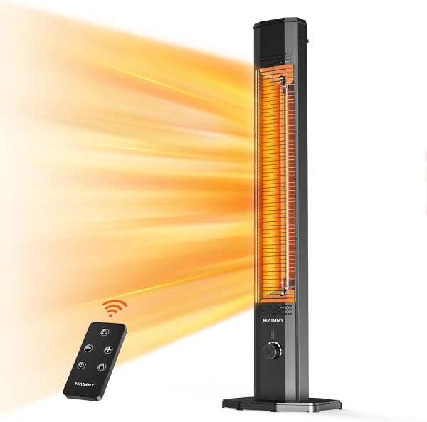 HAIMMY Outdoor Electric Patio Heater, Haimmy 42in Infrared Heater with Remote, 9 Heat Levels, 9H Timers, 1500W Instant Heating, Safety Lock, Tip-Over   Overheat Protection, IPX5 Waterproof Tower Space Heater