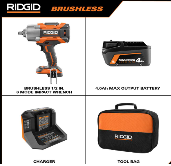 R86211KN 18-Volts Brushless Cordless 1/2 in. High Torque 6-Mode Impact Wrench Kit with 4.0 Ah Battery and Charger - Image 2