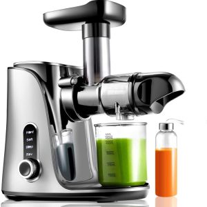 Juicer Machines,Slow Masticating Juicer Extractor, Cold Press Juicer with Two Speed Modes, Travel bottle(500ML),LED display, Easy to Clean Brush   Quiet Motor for Vegetables Fruits,Gray