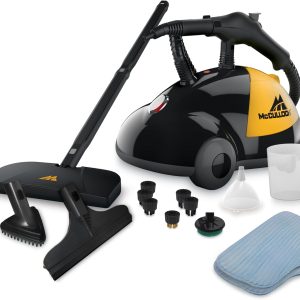 McCulloch MC1275 Heavy-Duty Steam Cleaner with 18 Accessories, Extra-Long Power Cord, Chemical-Free Pressurized Cleaning for Most Floors, Counters, Appliances, Windows, Autos, and More, Yellow/Grey