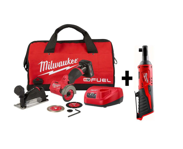 2522-21XC-2457-20 M12 FUEL 12-Volt 3 in. Lithium-Ion Brushless Cordless Cut Off Saw Kit W/ M12 3/8 in. Ratchet