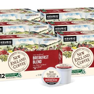 New England Coffee Breakfast Blend Medium Roast Single Serve Pods, 12ct Box (Pack of 6)